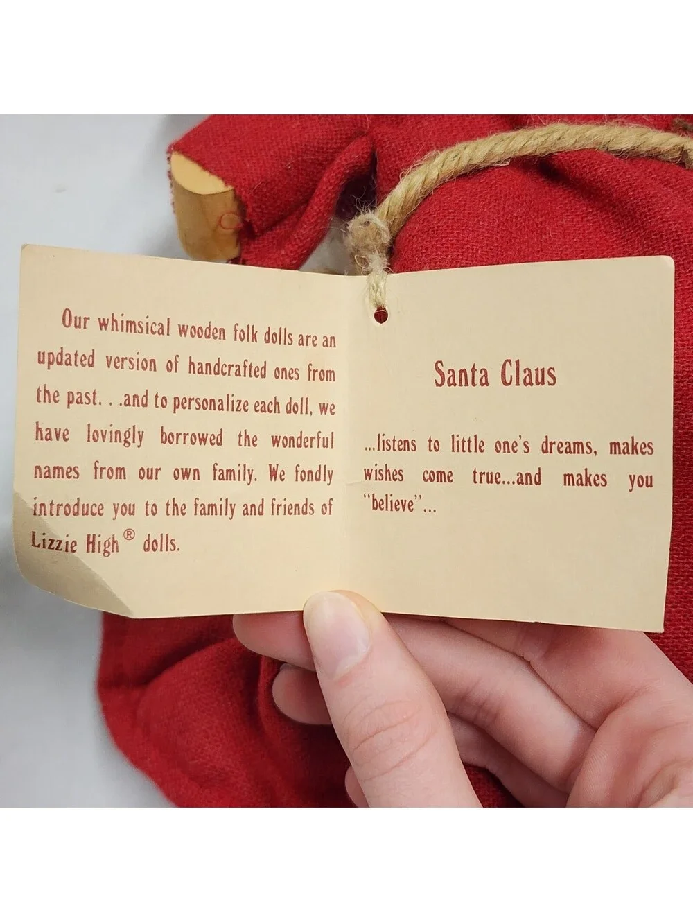 Lizzie High Folk Doll Sitting Santa Claus Red Handcrafted 1987 Ladie Friends 9